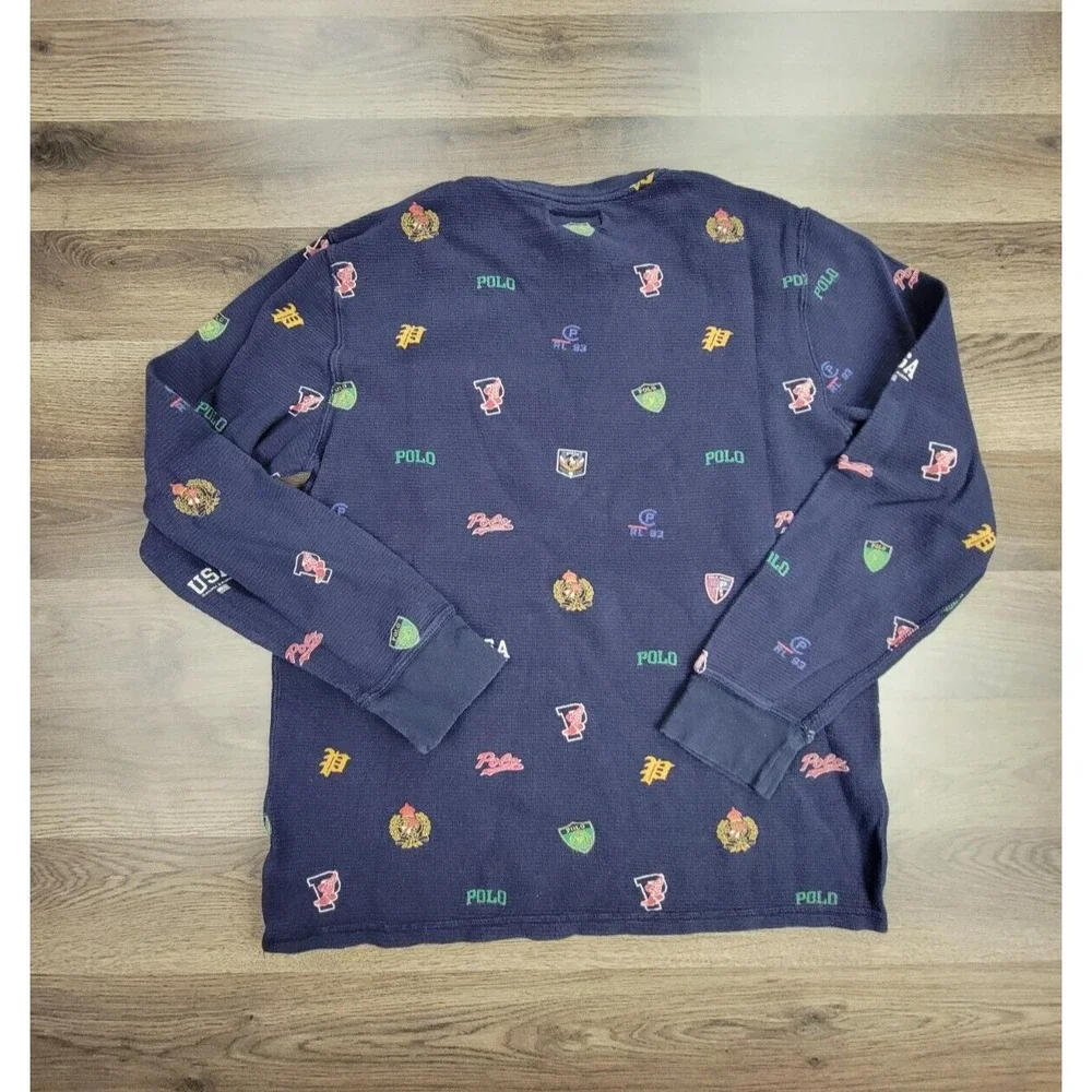 Polo Ralph Lauren Pajama Top Large Youth Boys Navy Blue Thermal Sleep Shirt